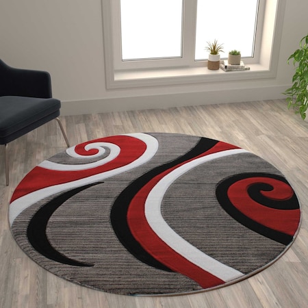 Flash Furniture Red 5' x 5' Modern Plush Abstract Area Rug KP-RG952-55-RD-GG